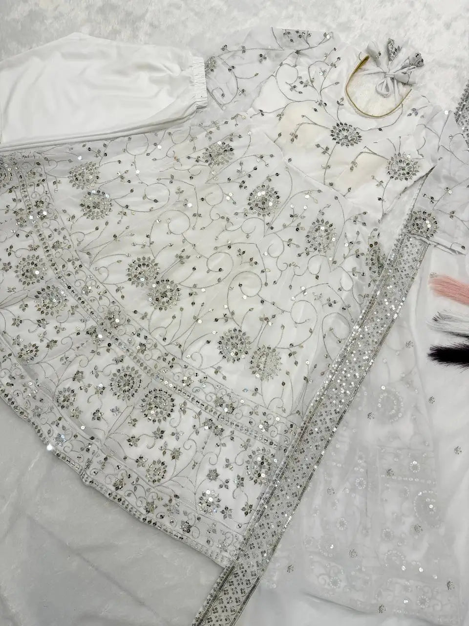 Embroidered Faux Georgette Anarkali Gown Set