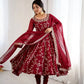 Embroidered Faux Georgette Anarkali Gown Set with Dupatta