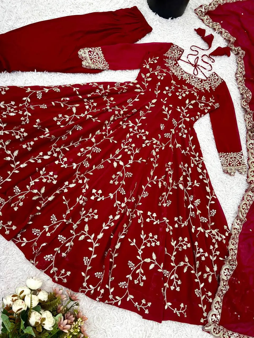 Embroidered Faux Georgette Anarkali Gown Set with Dupatta