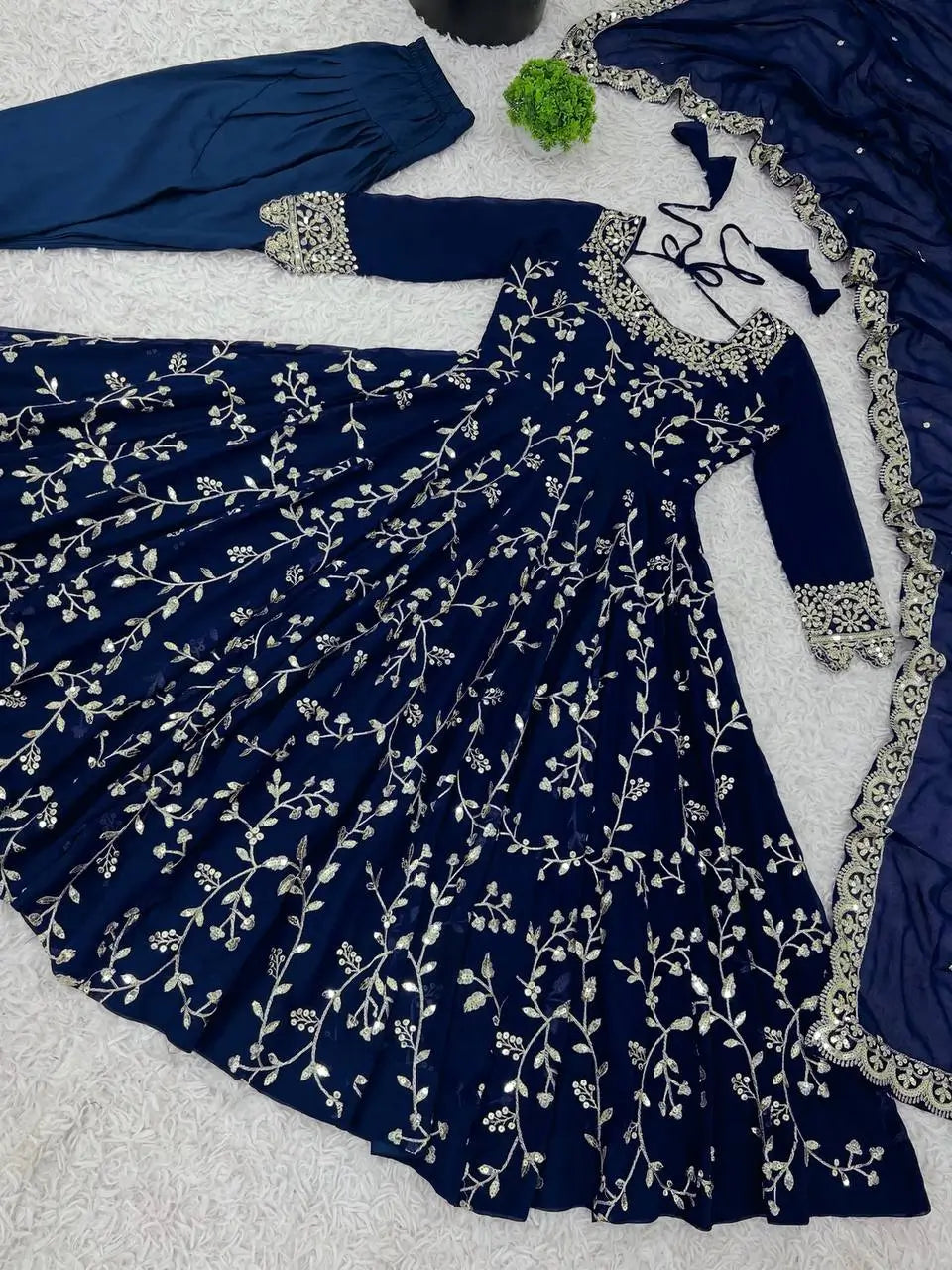 Embroidered Faux Georgette Anarkali Gown Set with Dupatta