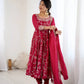 Embroidered Faux Georgette Anarkali Gown Set with Dupatta