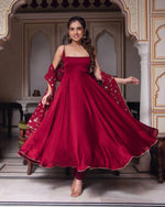 Embroidered Faux Georgette Anarkali Gown Set with Dupatta