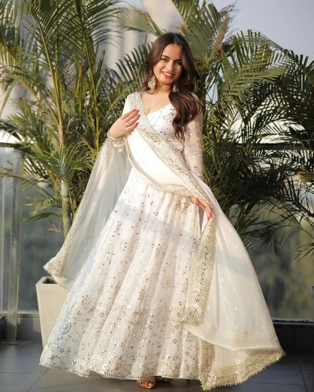 Embroidered Faux Georgette Anarkali Gown Set