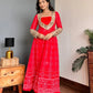 Embroidered Faux Georgette Anarkali Kurti Pant Set with Bustier