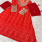 Embroidered Faux Georgette Anarkali Kurti Pant Set with Bustier