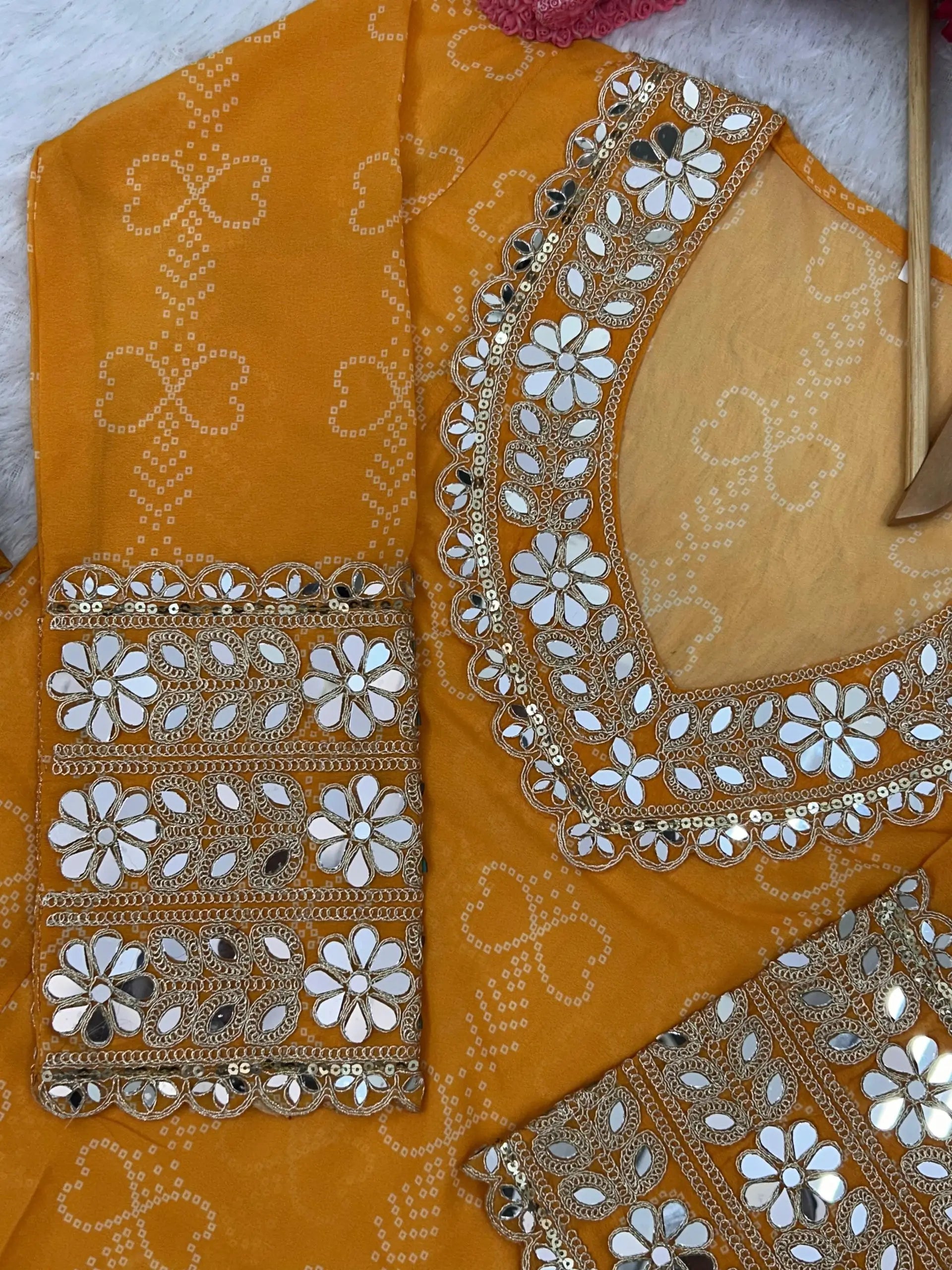Embroidered Faux Georgette Anarkali Kurti Pant Set with Bustier