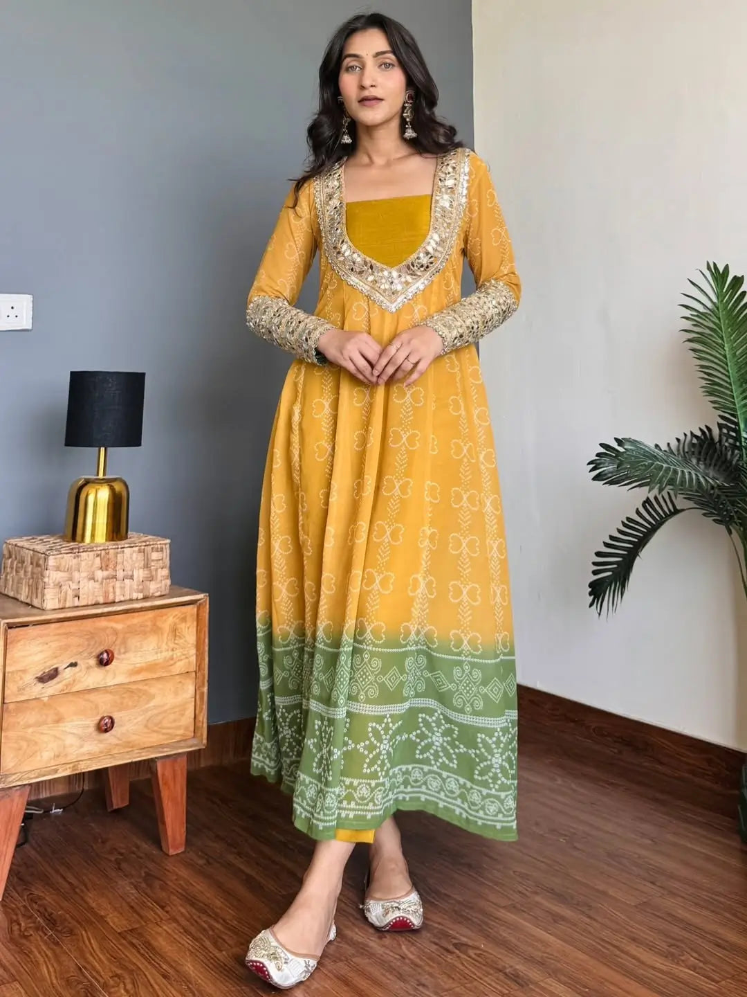Embroidered Faux Georgette Anarkali Kurti Pant Set with Bustier