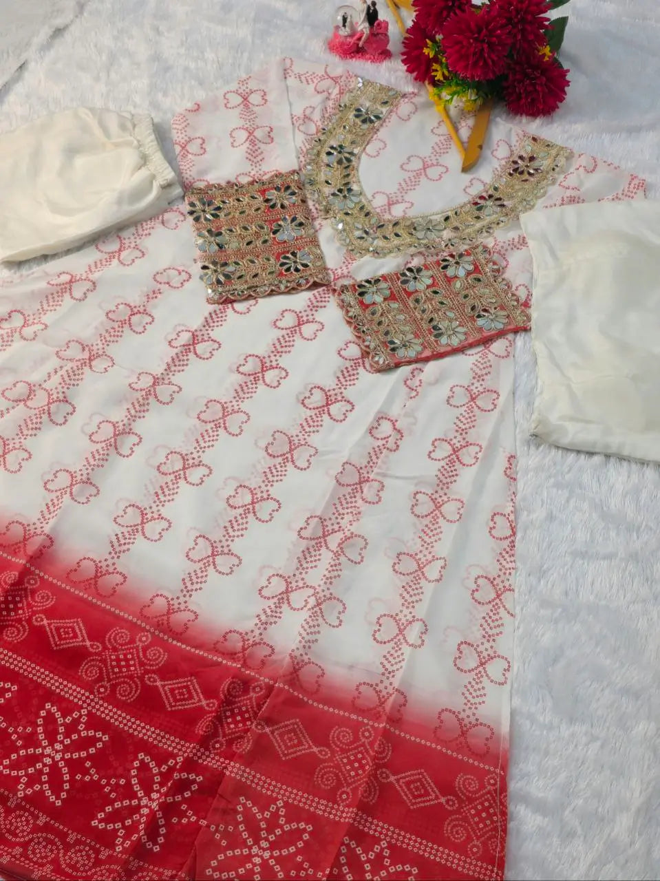 Embroidered Faux Georgette Anarkali Kurti Pant Set with Bustier