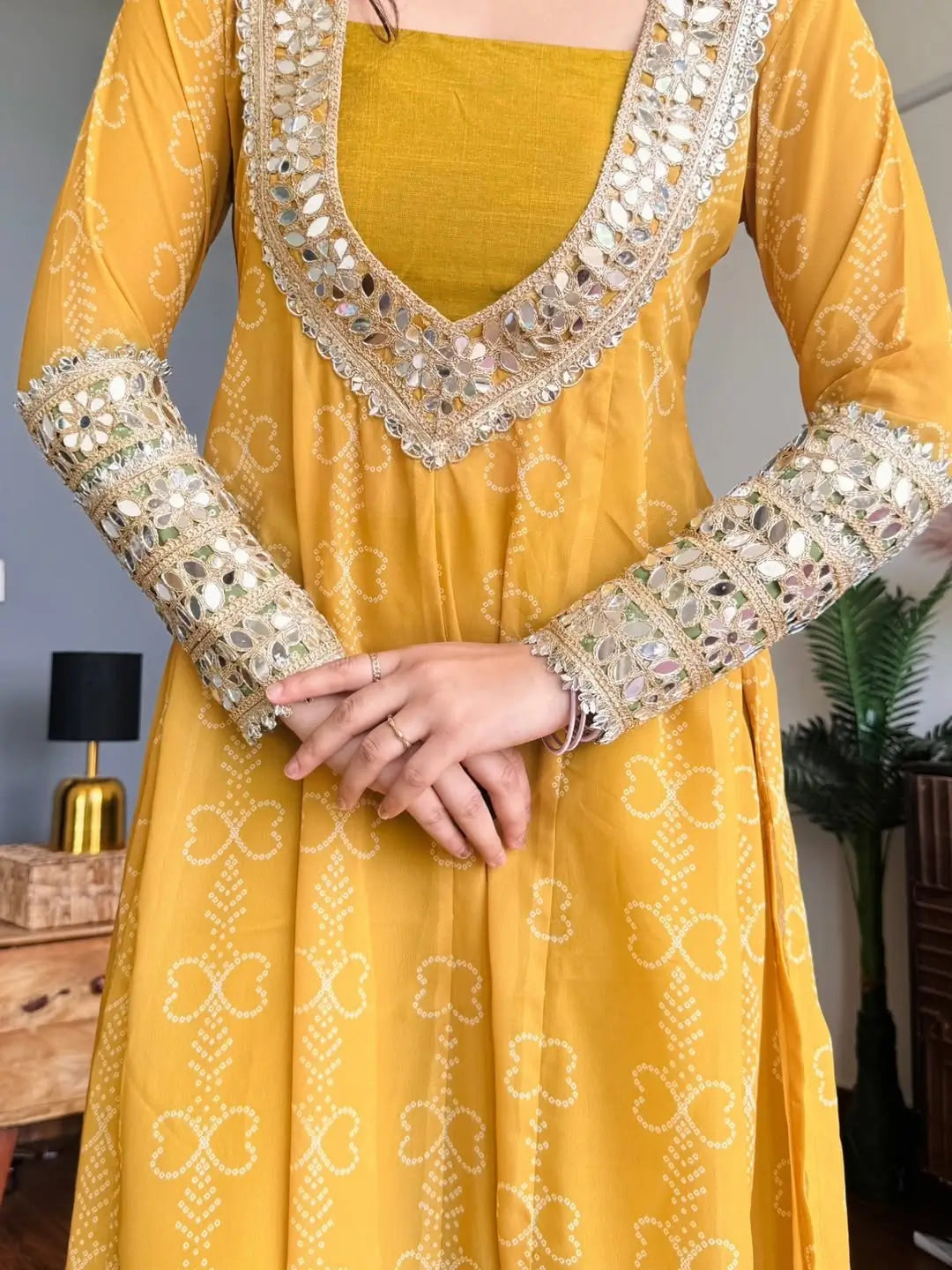 Embroidered Faux Georgette Anarkali Kurti Pant Set with Bustier
