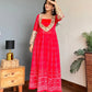 Embroidered Faux Georgette Anarkali Kurti Pant Set with Bustier
