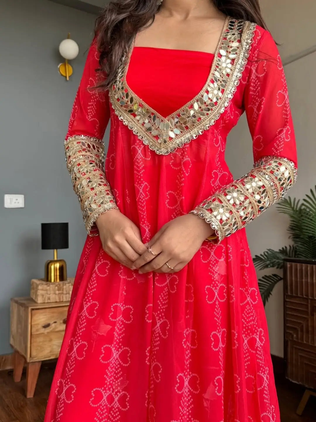 Embroidered Faux Georgette Anarkali Kurti Pant Set with Bustier
