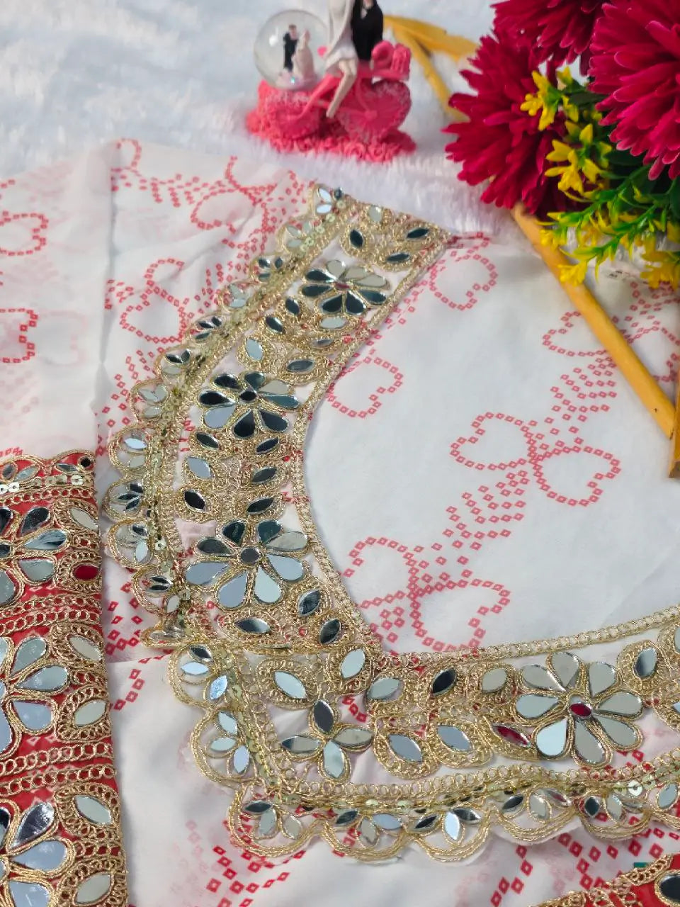 Embroidered Faux Georgette Anarkali Kurti Pant Set with Bustier