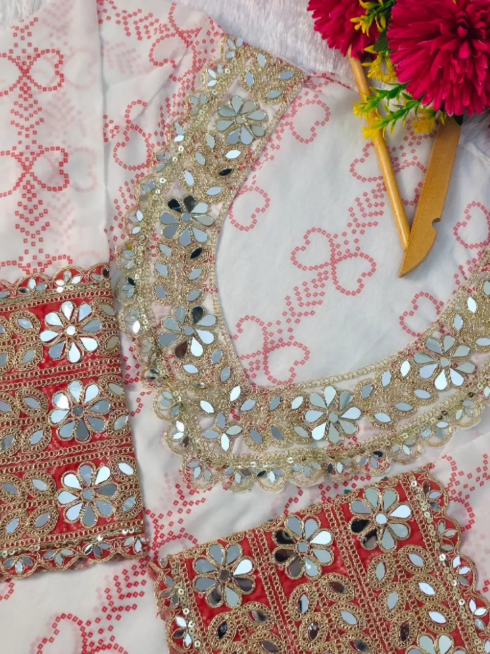 Embroidered Faux Georgette Anarkali Kurti Pant Set with Bustier