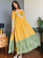 Embroidered Faux Georgette Anarkali Kurti Pant Set with Bustier