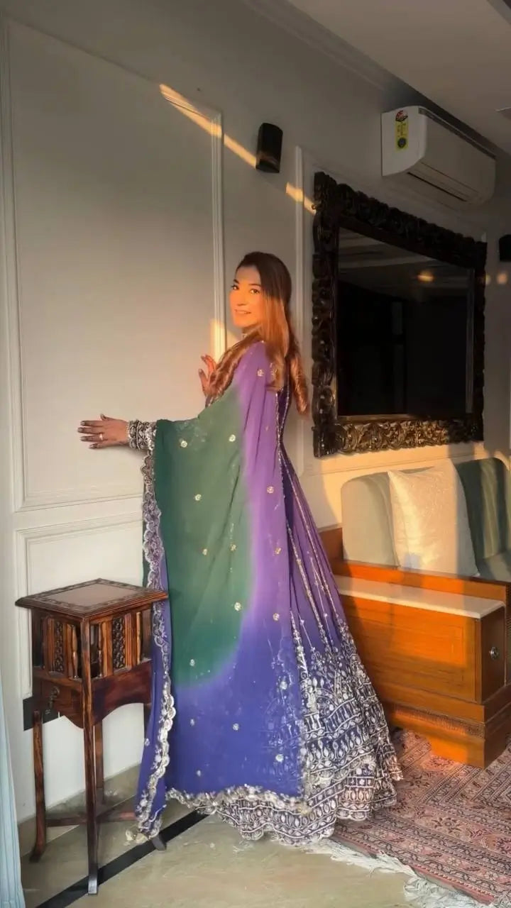 Embroidered Faux Georgette Anarkali Lehenga Set