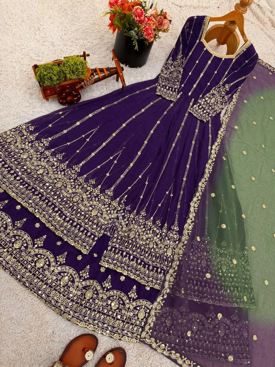 Embroidered Faux Georgette Anarkali Lehenga Set