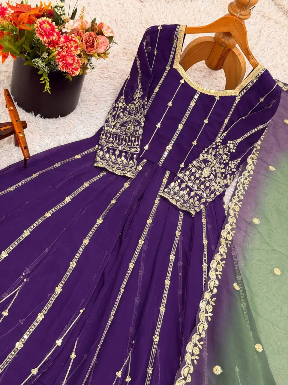 Embroidered Faux Georgette Anarkali Lehenga Set