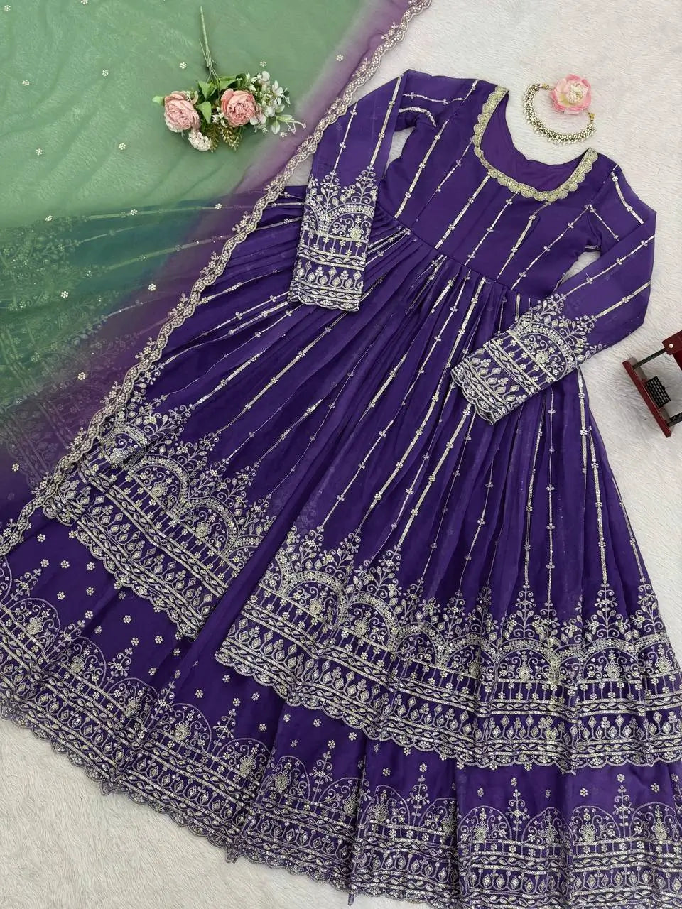 Embroidered Faux Georgette Anarkali Lehenga Set