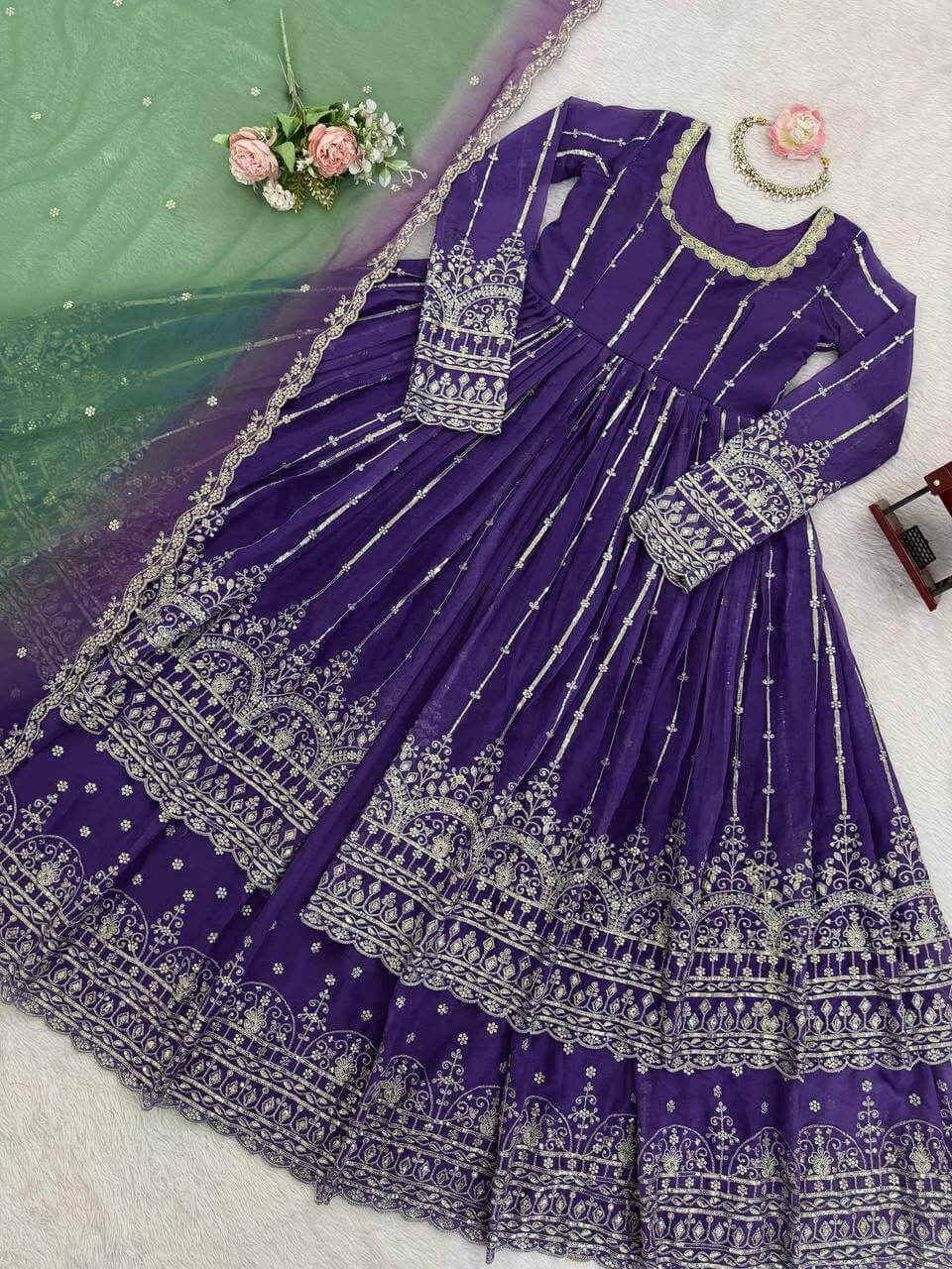 Embroidered Faux Georgette Anarkali Lehenga Set