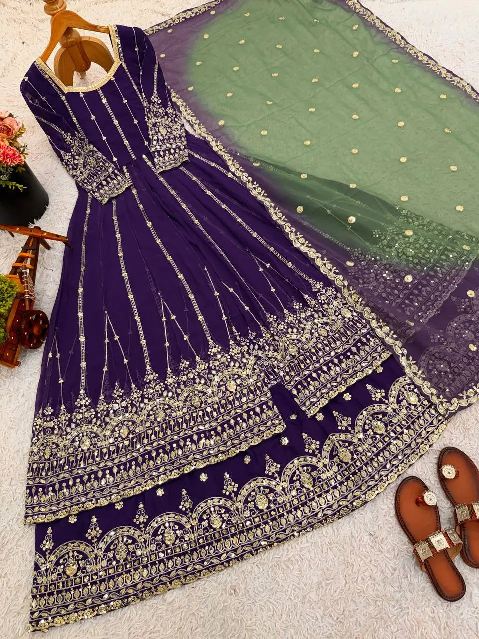 Embroidered Faux Georgette Anarkali Lehenga Set