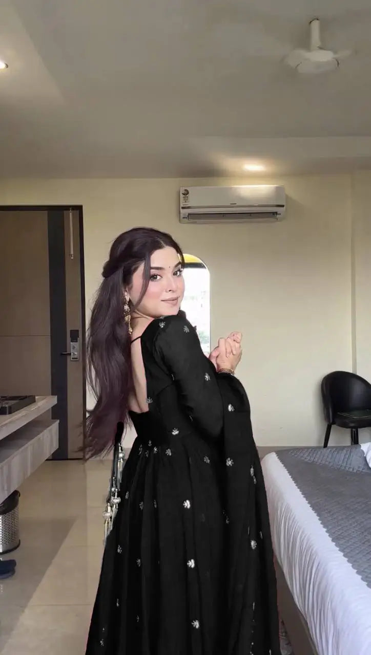 Embroidered Faux Georgette Anarkali Set