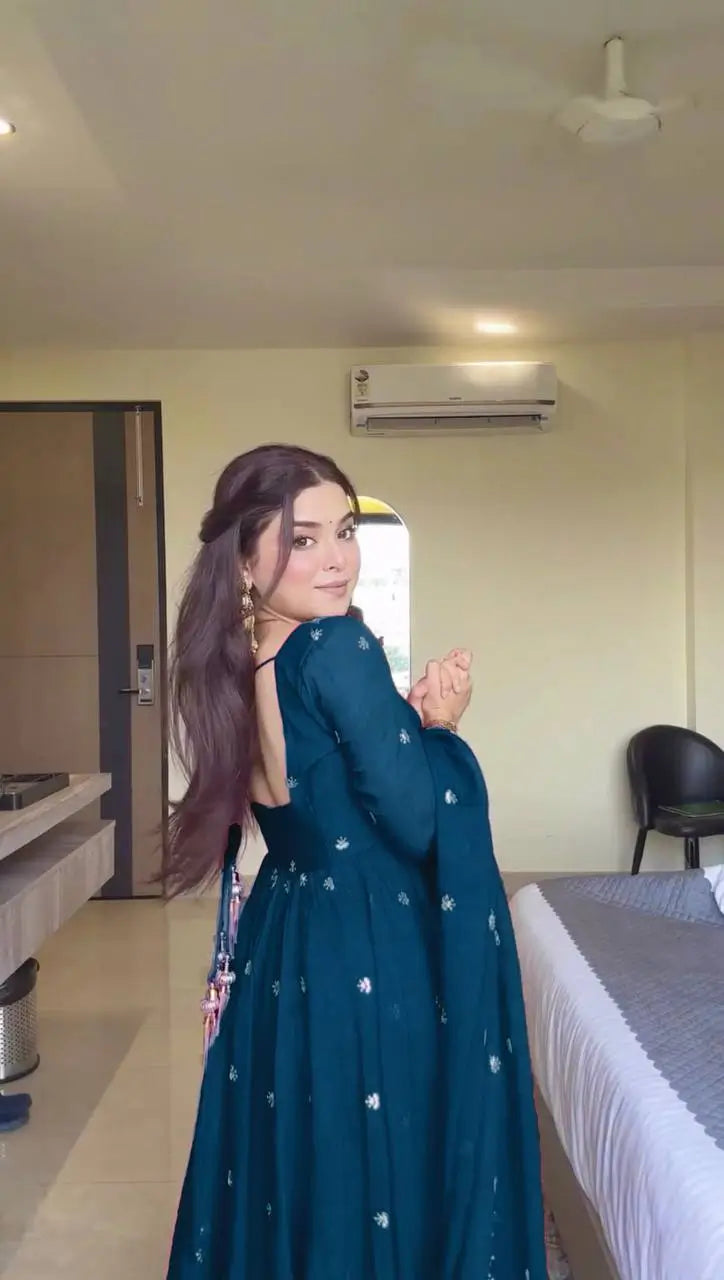 Embroidered Faux Georgette Anarkali Set