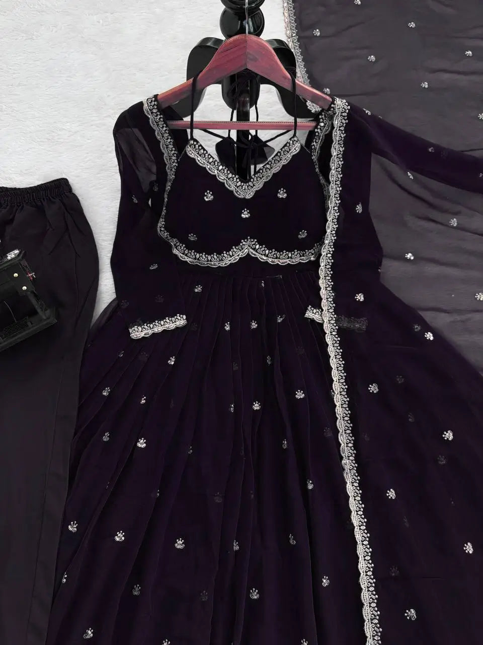 Embroidered Faux Georgette Anarkali Set