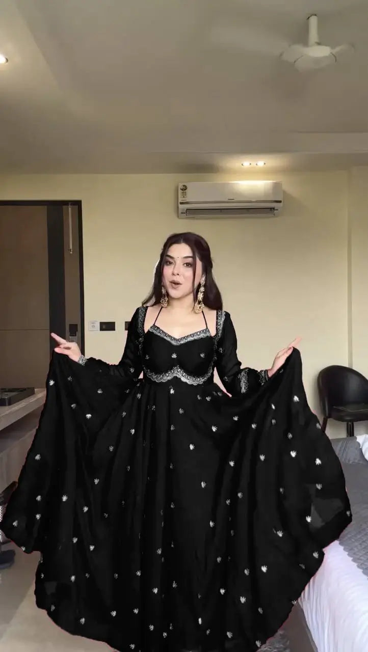 Embroidered Faux Georgette Anarkali Set