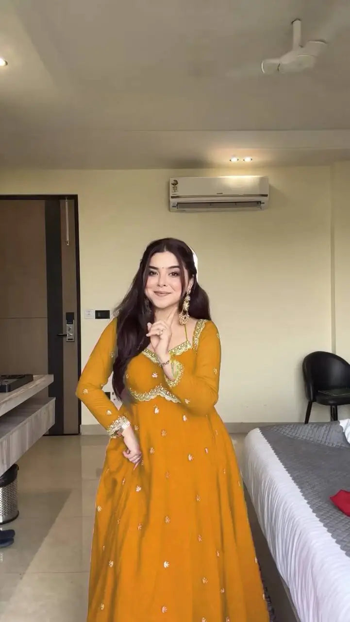 Embroidered Faux Georgette Anarkali Set