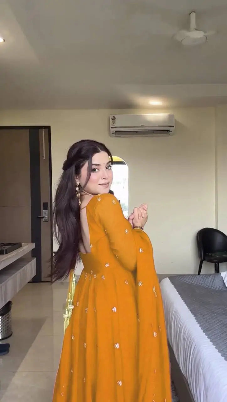 Embroidered Faux Georgette Anarkali Set