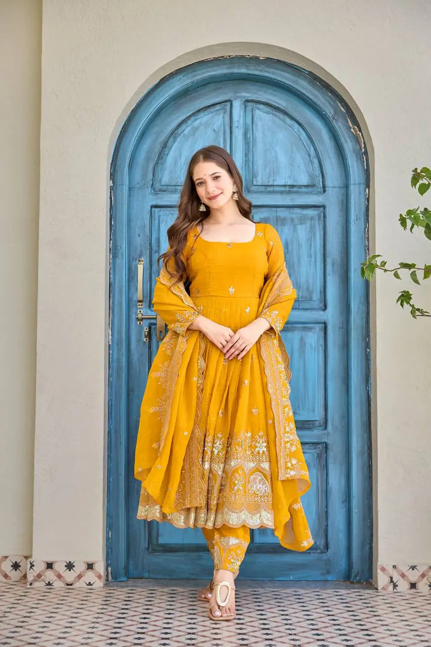 Embroidered Faux Georgette Anarkali Set with Dupatta