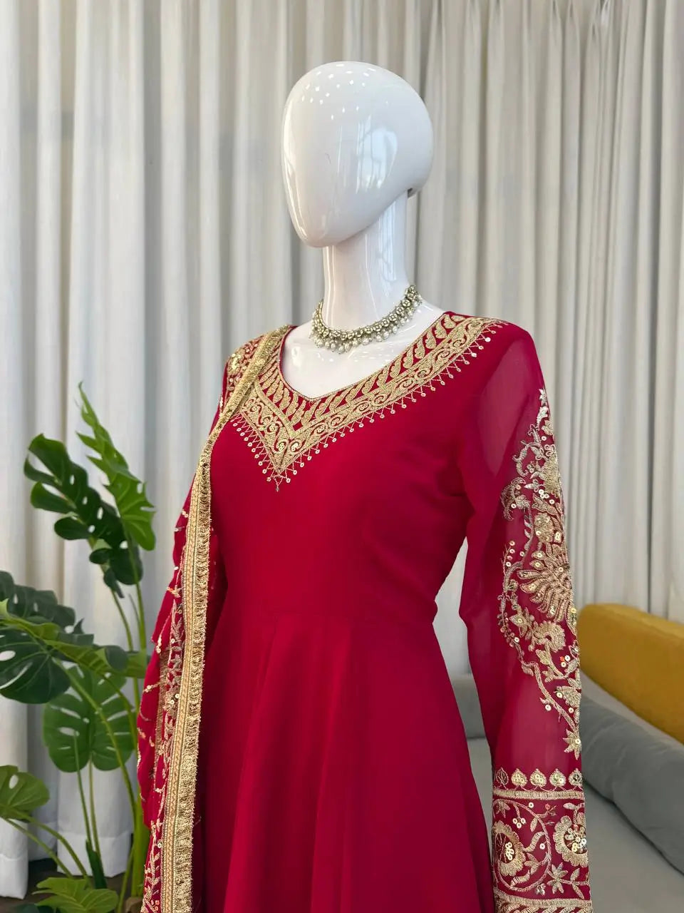 Embroidered Faux Georgette Anarkali Set with Dupatta