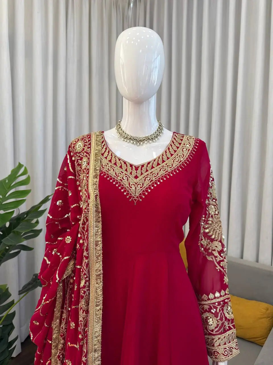 Embroidered Faux Georgette Anarkali Set with Dupatta