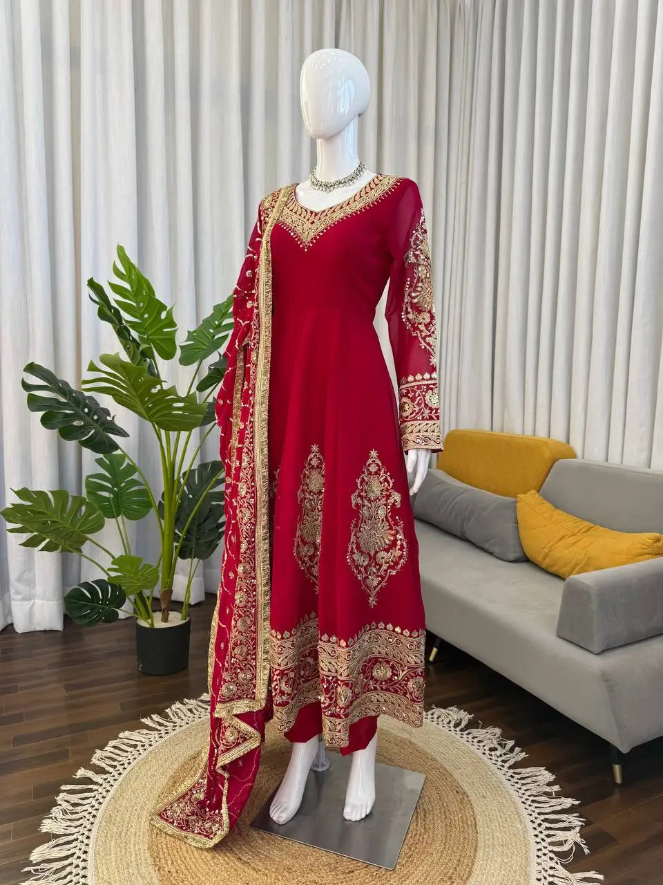 Embroidered Faux Georgette Anarkali Set with Dupatta