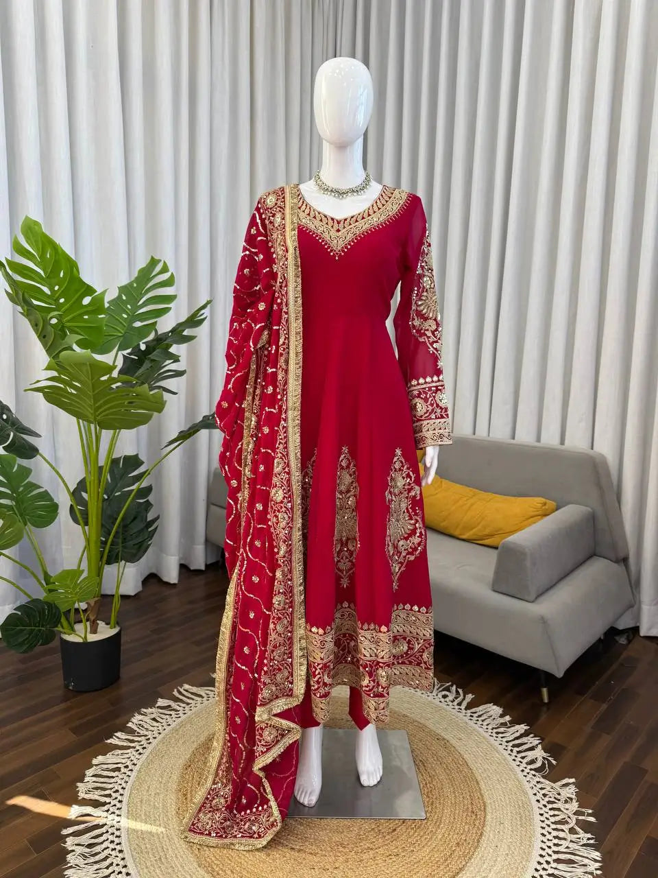 Embroidered Faux Georgette Anarkali Set with Dupatta