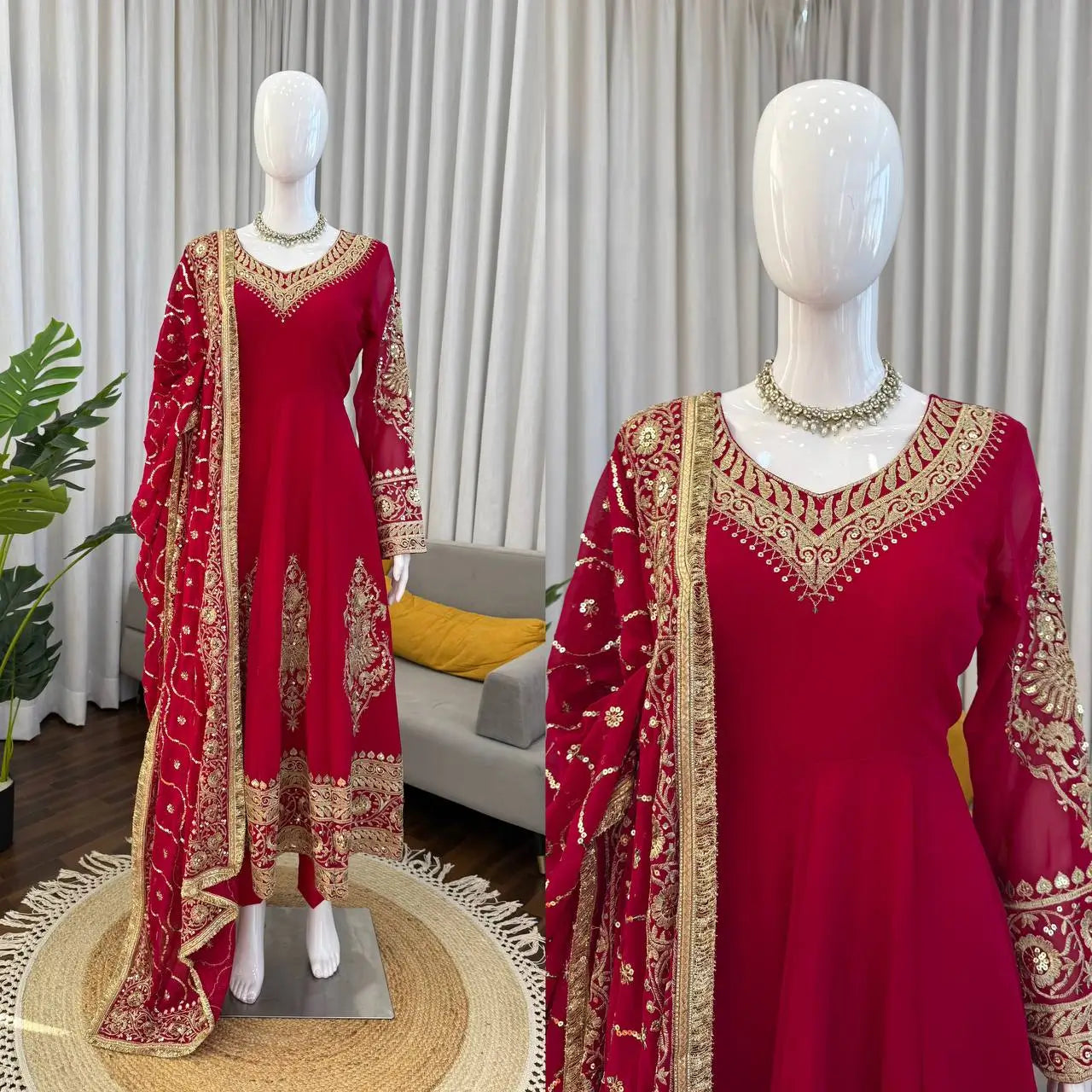 Embroidered Faux Georgette Anarkali Set with Dupatta