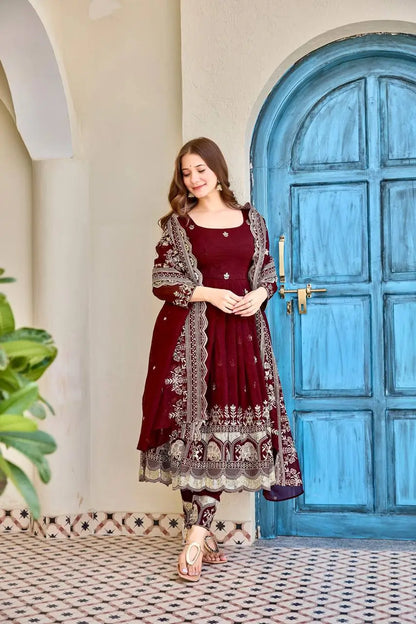 Embroidered Faux Georgette Anarkali Set with Dupatta