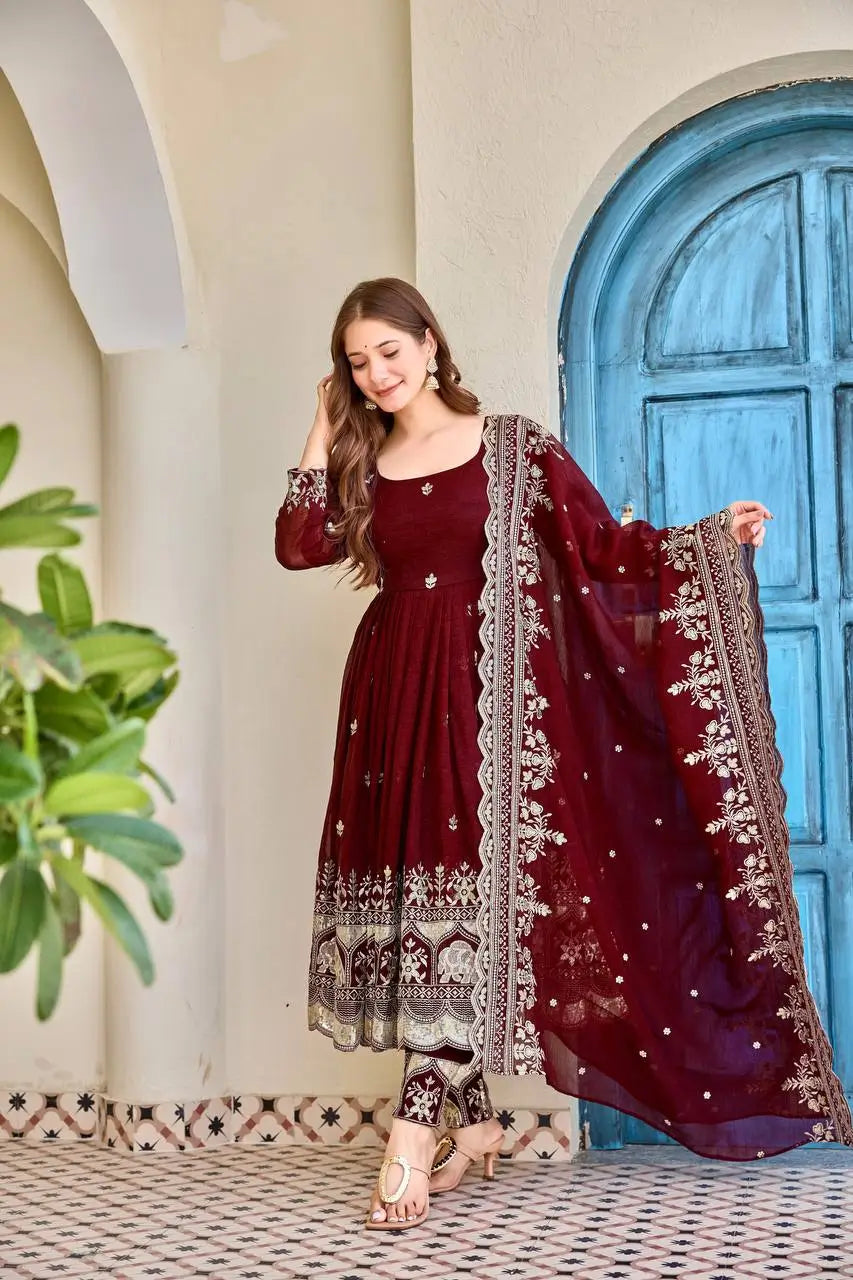 Embroidered Faux Georgette Anarkali Set with Dupatta