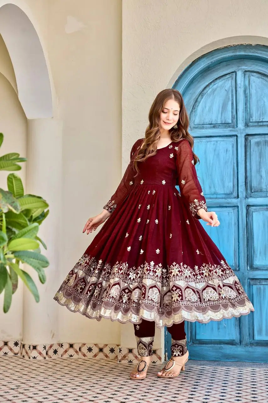 Embroidered Faux Georgette Anarkali Set with Dupatta