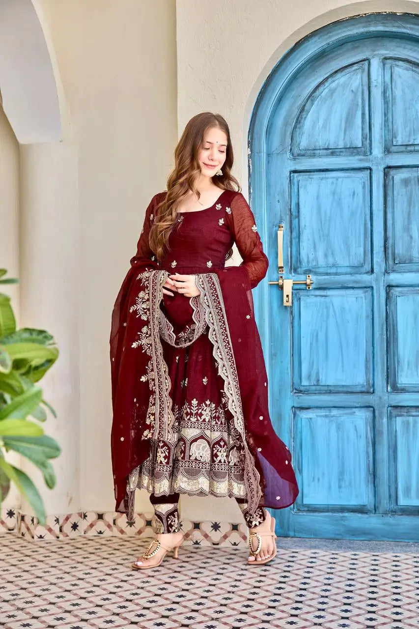 Embroidered Faux Georgette Anarkali Set with Dupatta