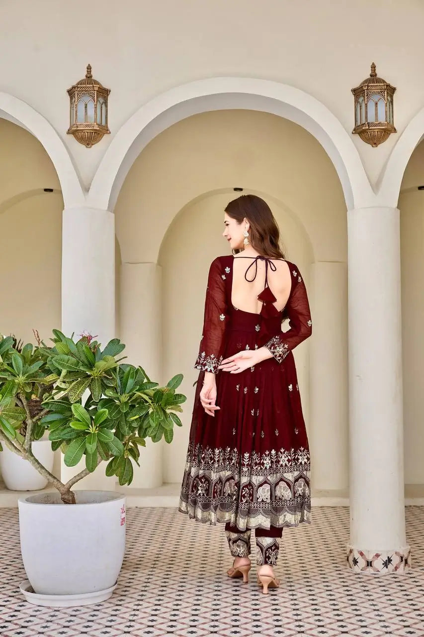 Embroidered Faux Georgette Anarkali Set with Dupatta