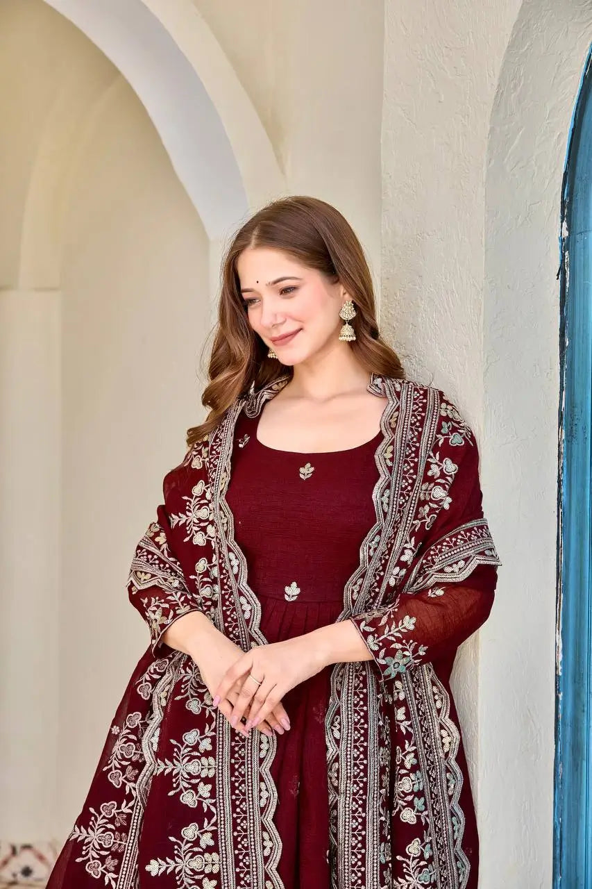 Embroidered Faux Georgette Anarkali Set with Dupatta