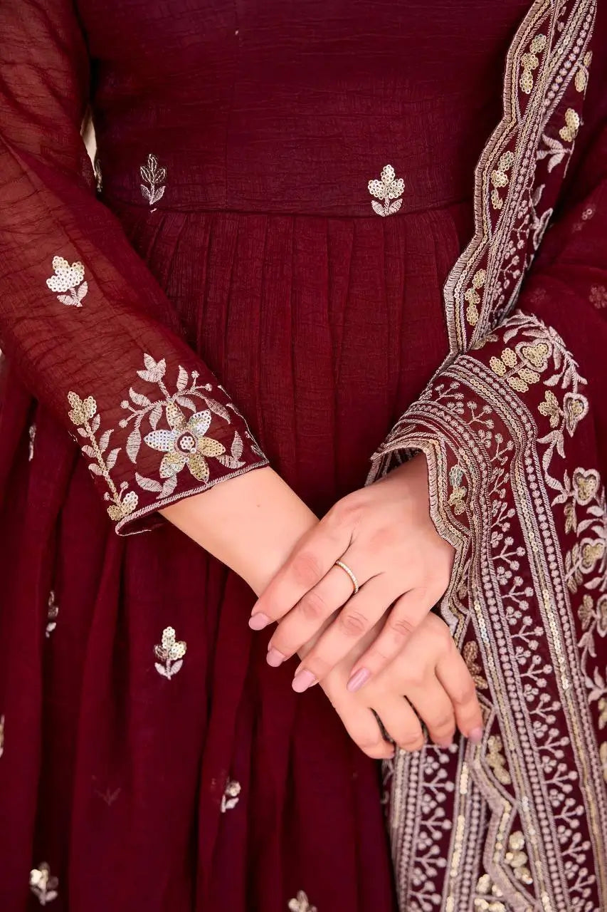 Embroidered Faux Georgette Anarkali Set with Dupatta