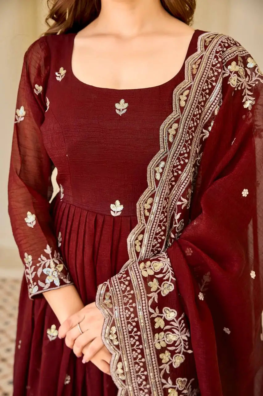 Embroidered Faux Georgette Anarkali Set with Dupatta