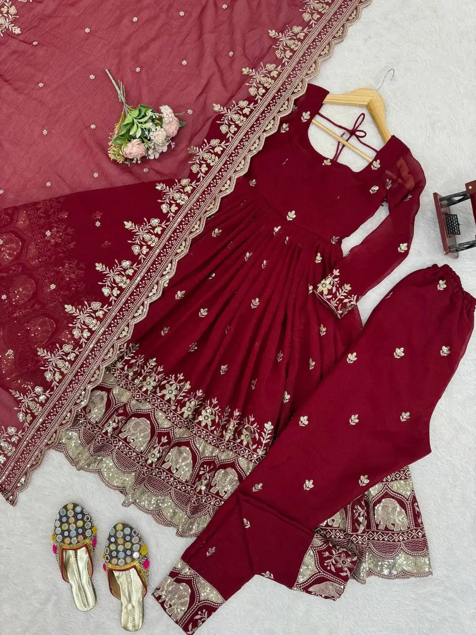 Embroidered Faux Georgette Anarkali Set with Dupatta