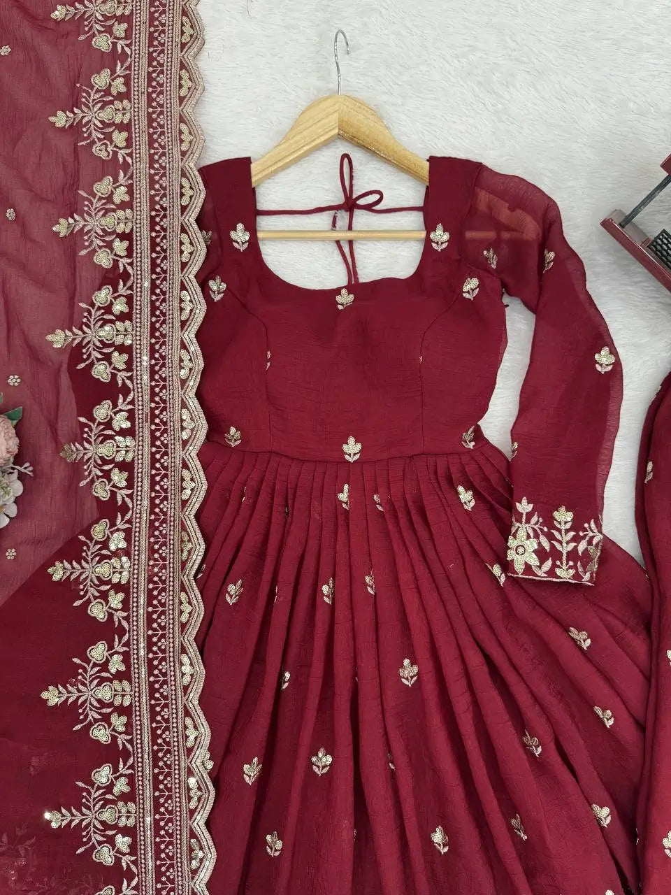 Embroidered Faux Georgette Anarkali Set with Dupatta