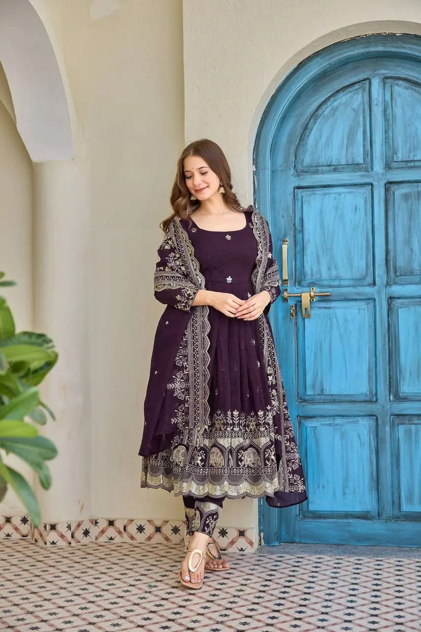 Embroidered Faux Georgette Anarkali Set with Dupatta