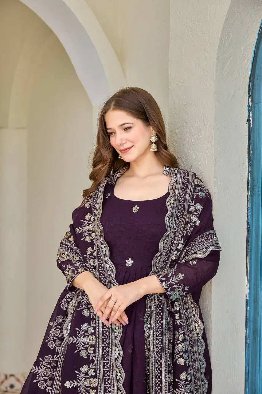 Embroidered Faux Georgette Anarkali Set with Dupatta