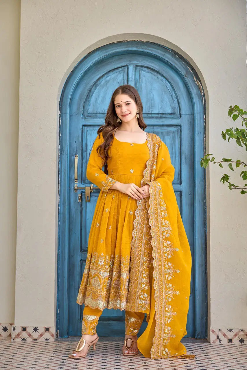 Embroidered Faux Georgette Anarkali Set with Dupatta