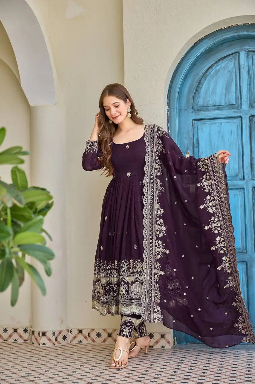 Embroidered Faux Georgette Anarkali Set with Dupatta